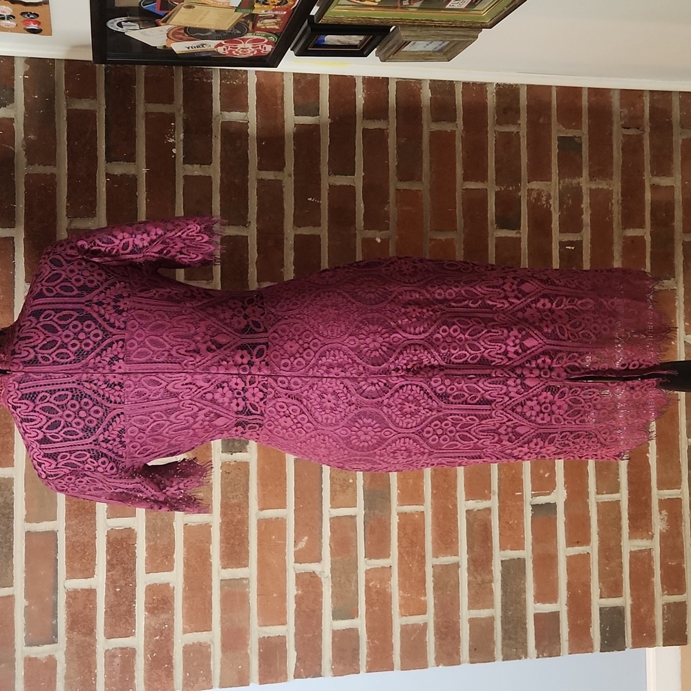 Lulu's Burgundy Lace Cut Out Dress, Size Small - Picture 3 of 8